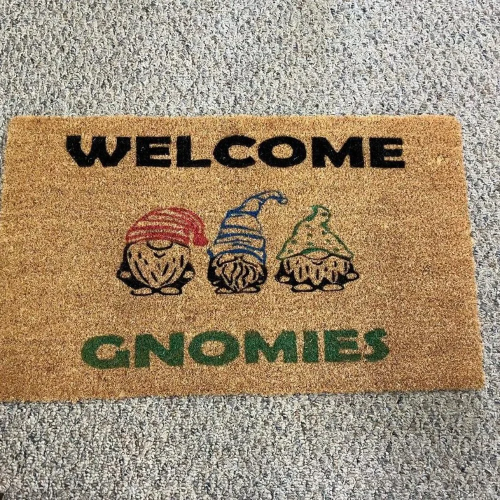 Welcome Gnomies decorative coir doormat